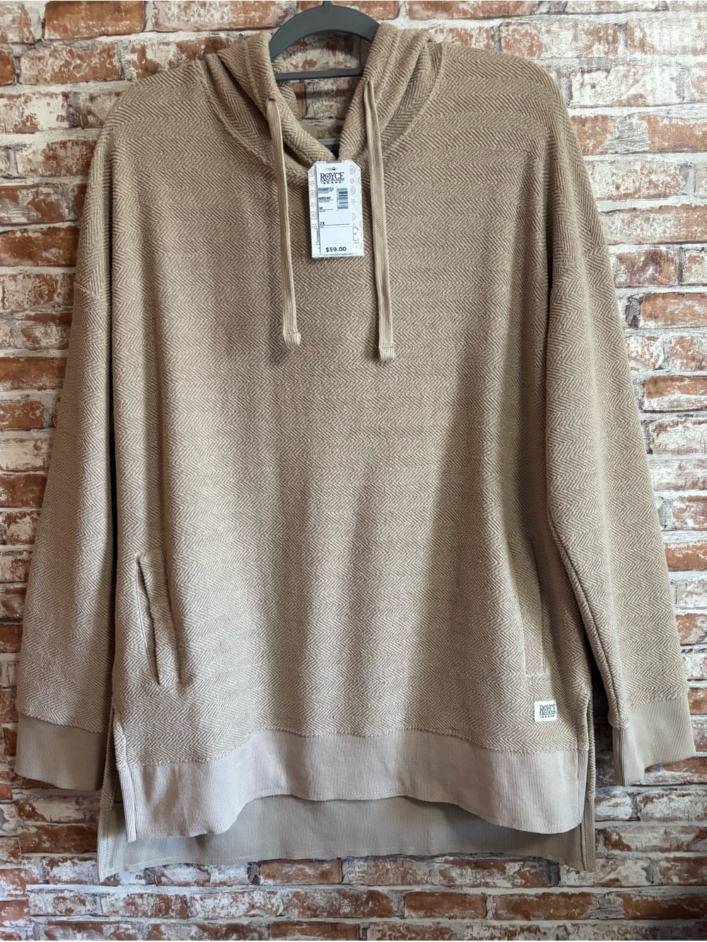 Women's Relaxed Herringbone Hoodie Sweatshirt - Tan